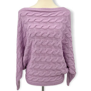 Maison Mascallier Purple Cable Knit Sweater Boat Neck Long Sleeve Size Medium